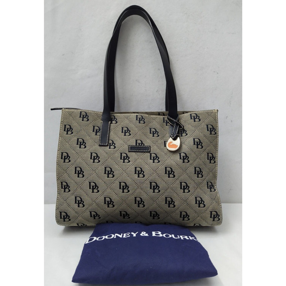 Dooney & Bourke Black Canvas DB Printed Double Handle Tote Bag - Picture 1 of 16